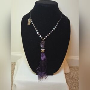 Chico's Purple and Black Beaded Necklace with Tassel